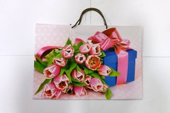 Пакет подарунковий "Квіти" 6024 кольоровий, гігант горизонтальний 33 х 46 х 15см Тюльпани Вид 1 купити в Україні